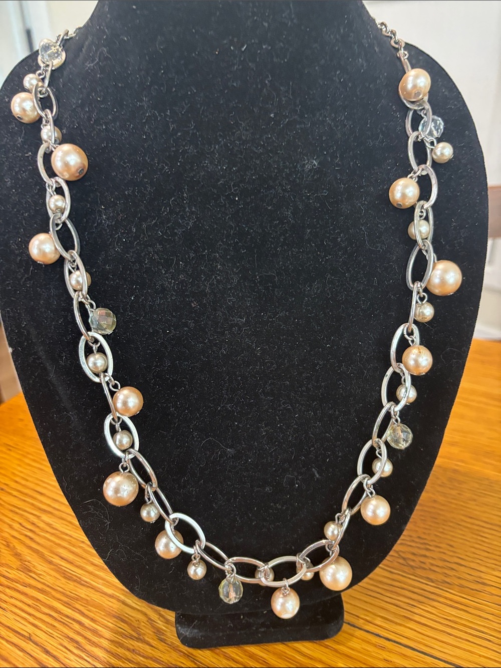 Lane Bryant adjustable pearl and Crystal Drop Silver Chain Necklace - Champagne